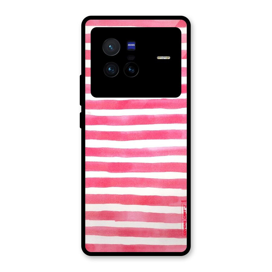 White And Pink Stripes Glass Back Case for Vivo X80