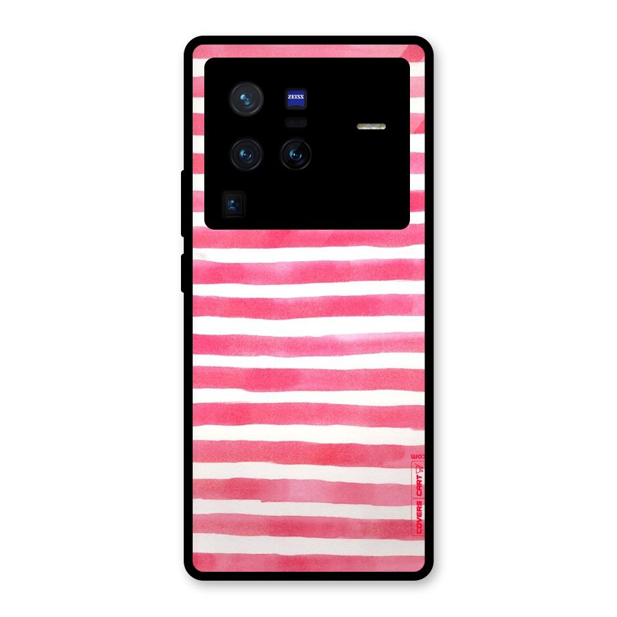 White And Pink Stripes Glass Back Case for Vivo X80 Pro