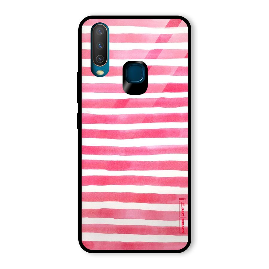 White And Pink Stripes Glass Back Case for Vivo Y15