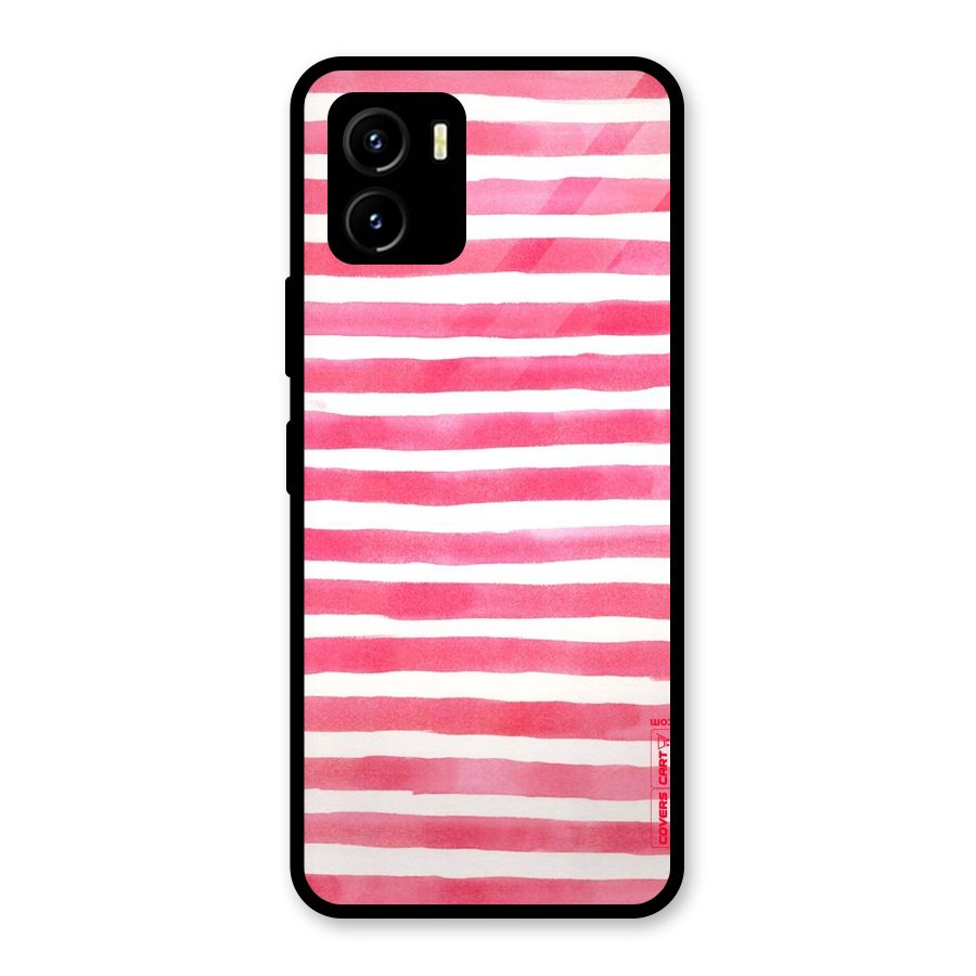 White And Pink Stripes Glass Back Case for Vivo Y15s