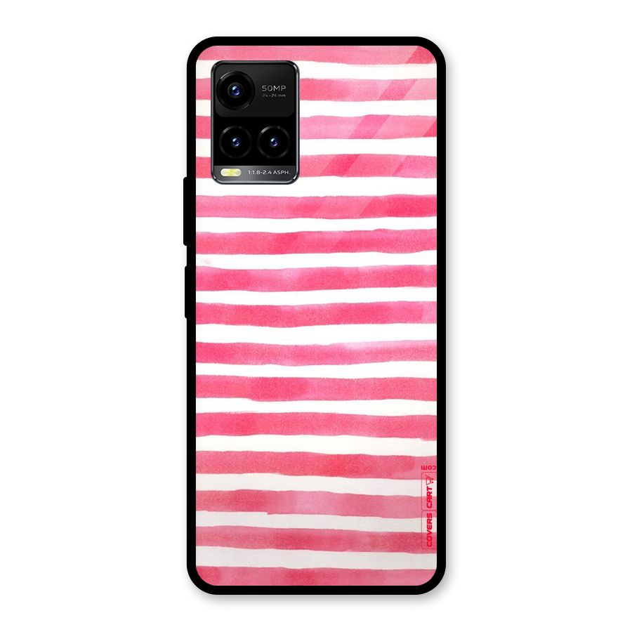 White And Pink Stripes Glass Back Case for Vivo Y21T