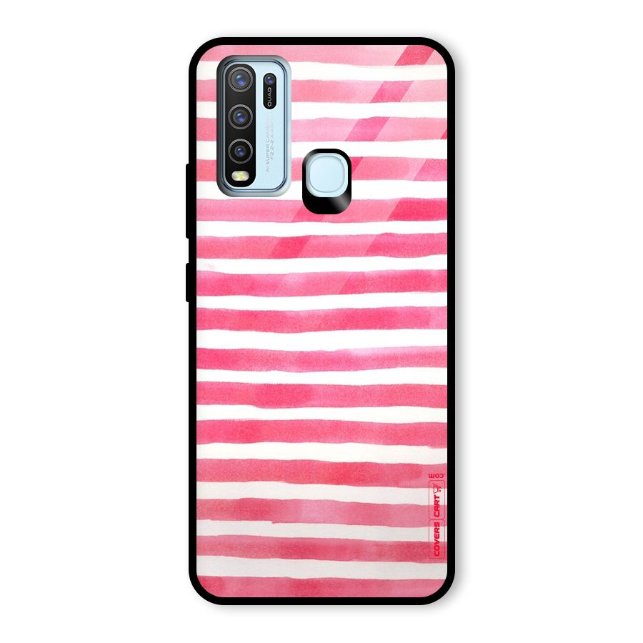White And Pink Stripes Glass Back Case for Vivo Y30