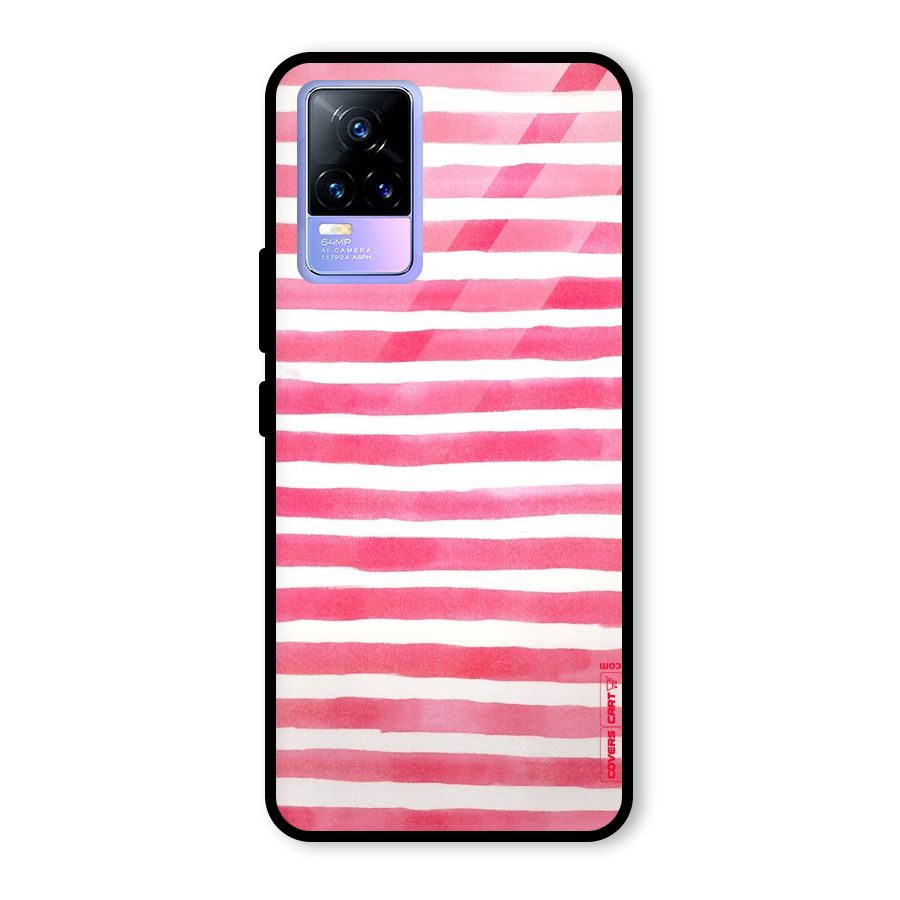 White And Pink Stripes Glass Back Case for Vivo Y73