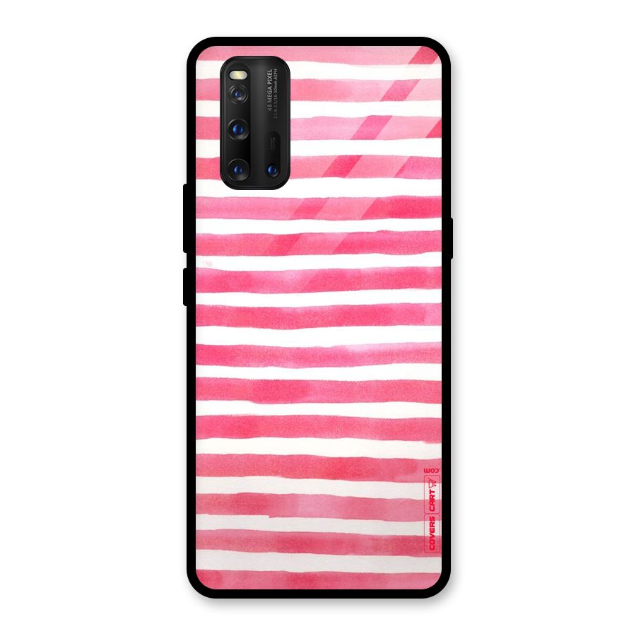 White And Pink Stripes Glass Back Case for Vivo iQOO 3
