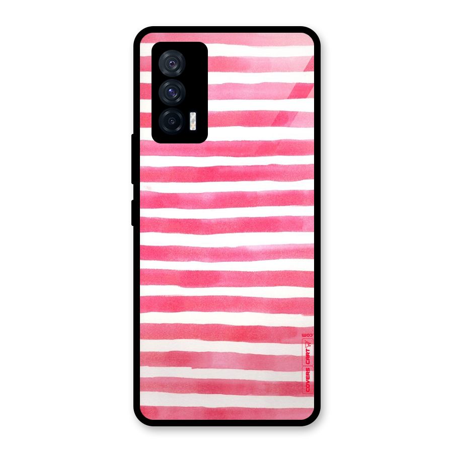 White And Pink Stripes Glass Back Case for Vivo iQOO 7 5G