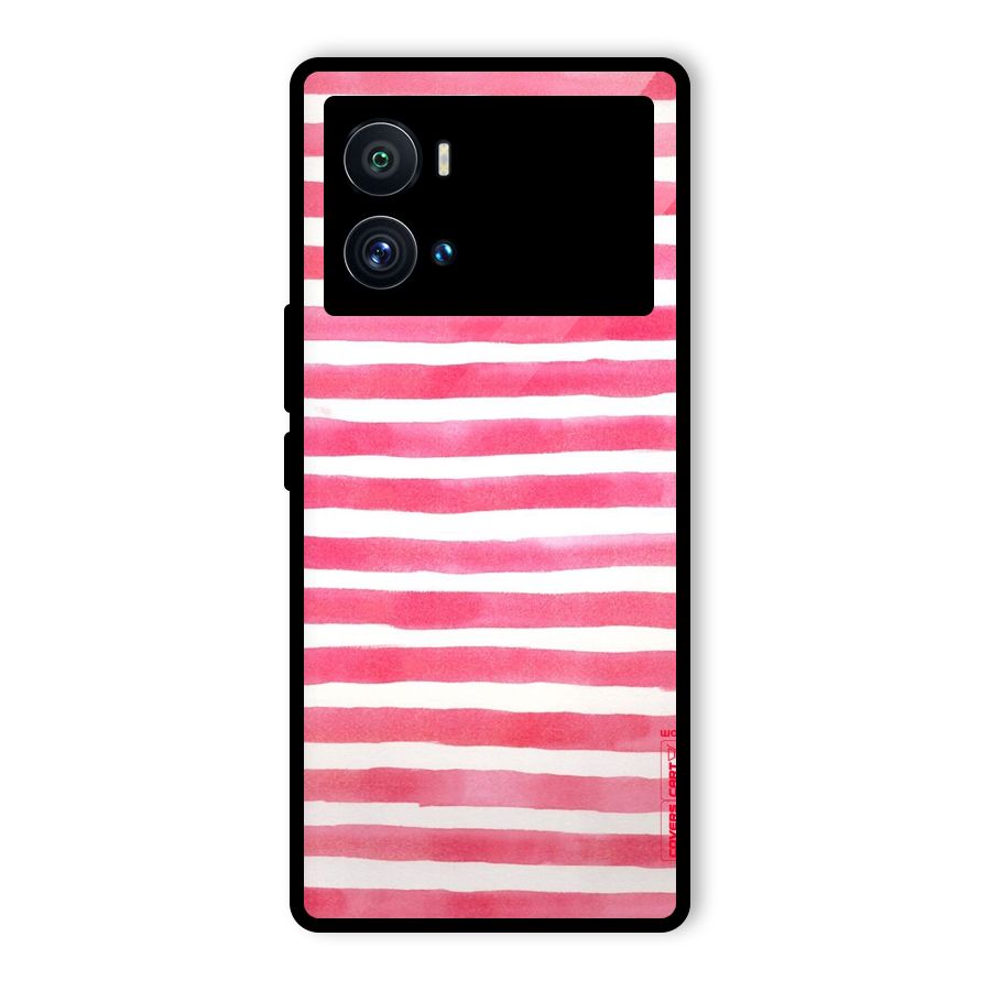 White And Pink Stripes Glass Back Case for Vivo iQOO 9 Pro