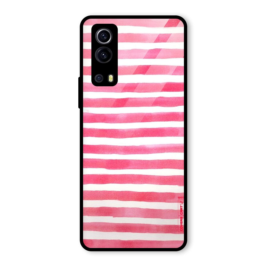 White And Pink Stripes Glass Back Case for Vivo iQOO Z3