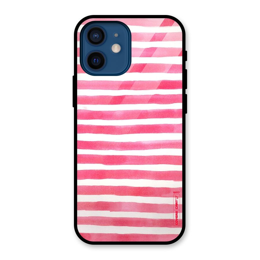 White And Pink Stripes Glass Back Case for iPhone 12 Mini