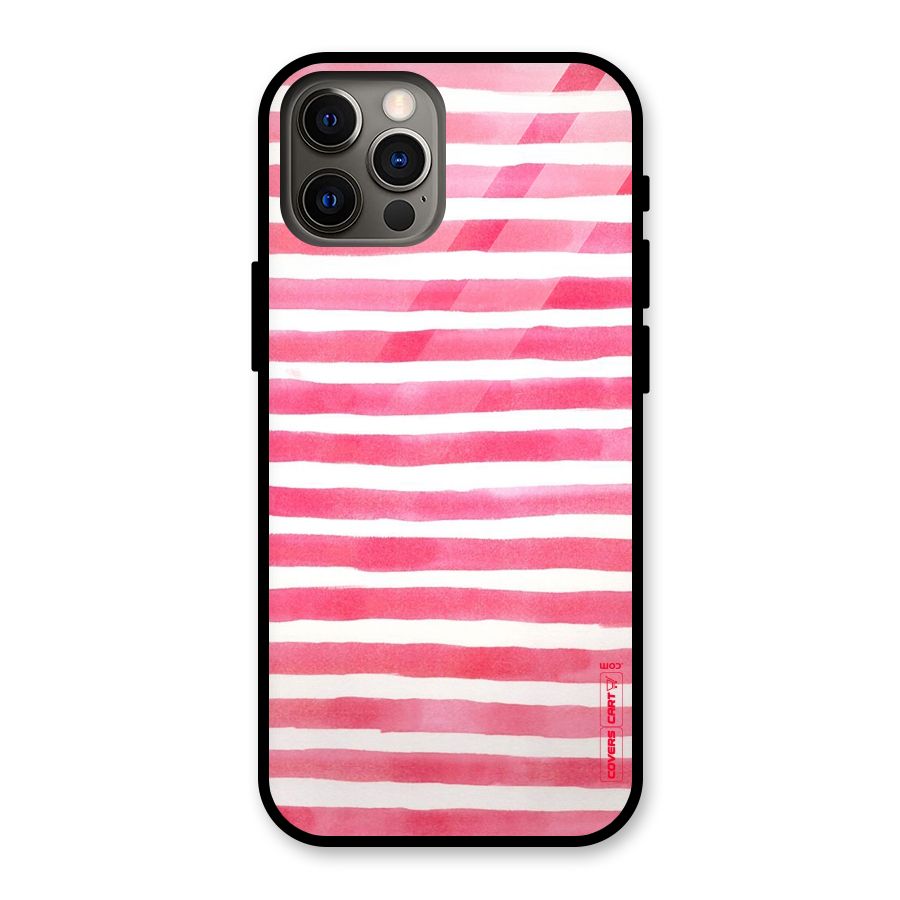 White And Pink Stripes Glass Back Case for iPhone 12 Pro