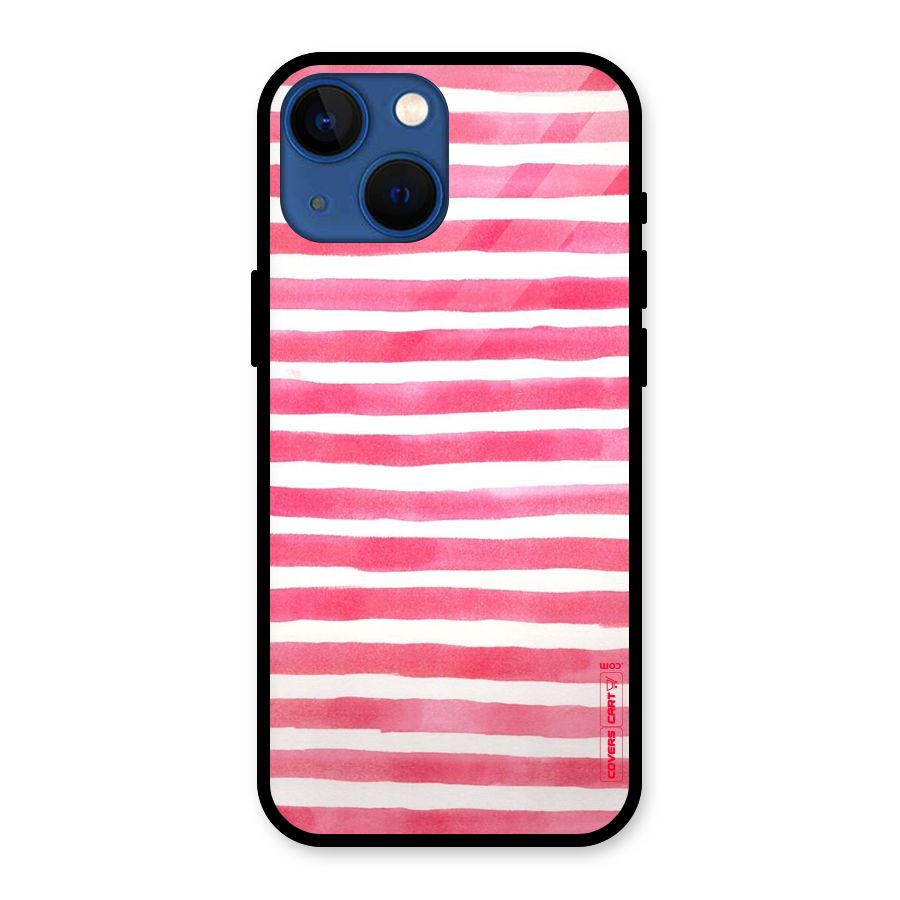 White And Pink Stripes Glass Back Case for iPhone 13 Mini
