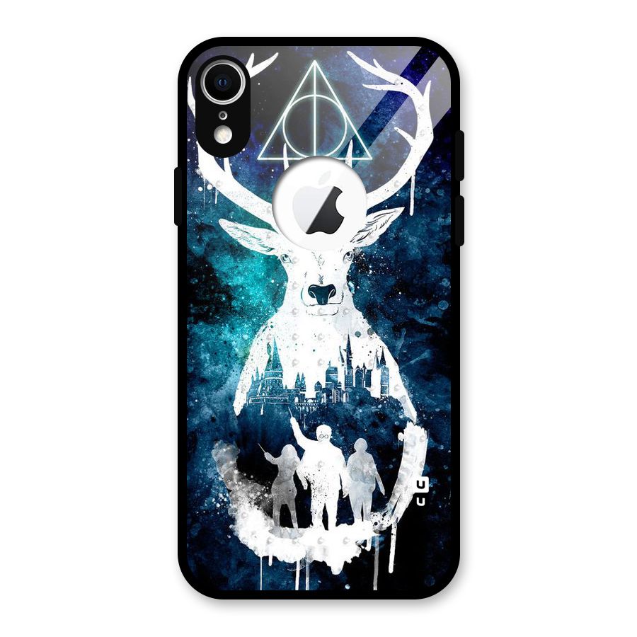 White Deer Glass Back Case for iPhone XR Logo Cut