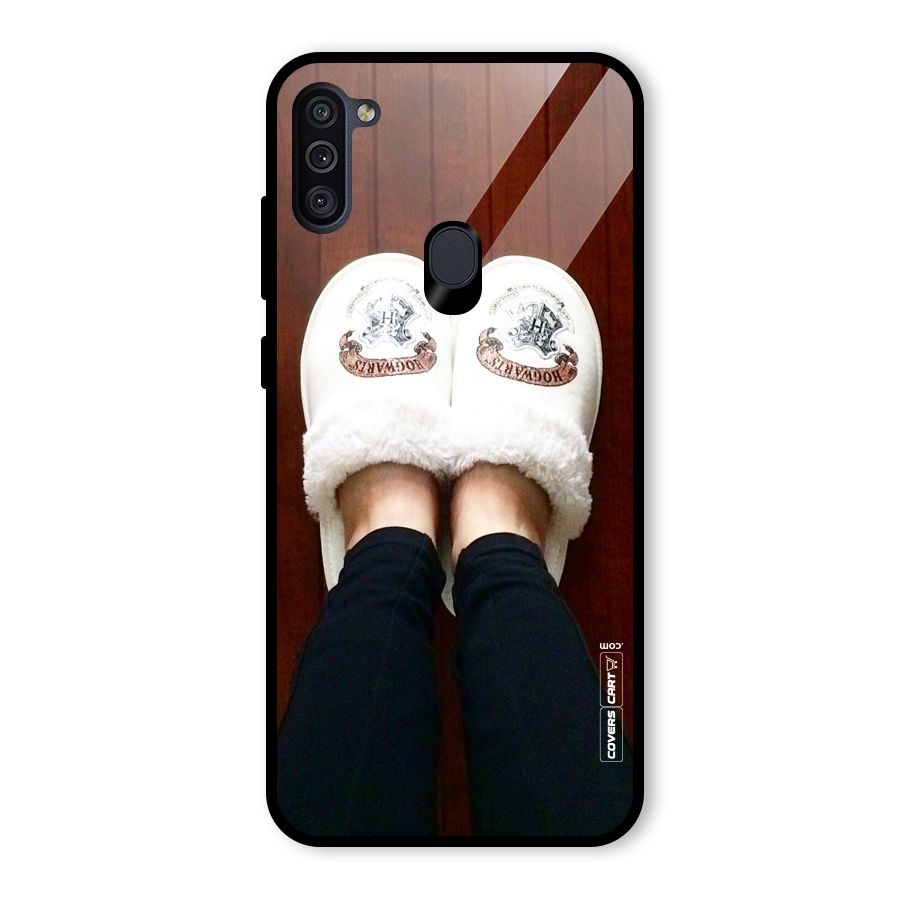 White Feets Glass Back Case for Galaxy M11