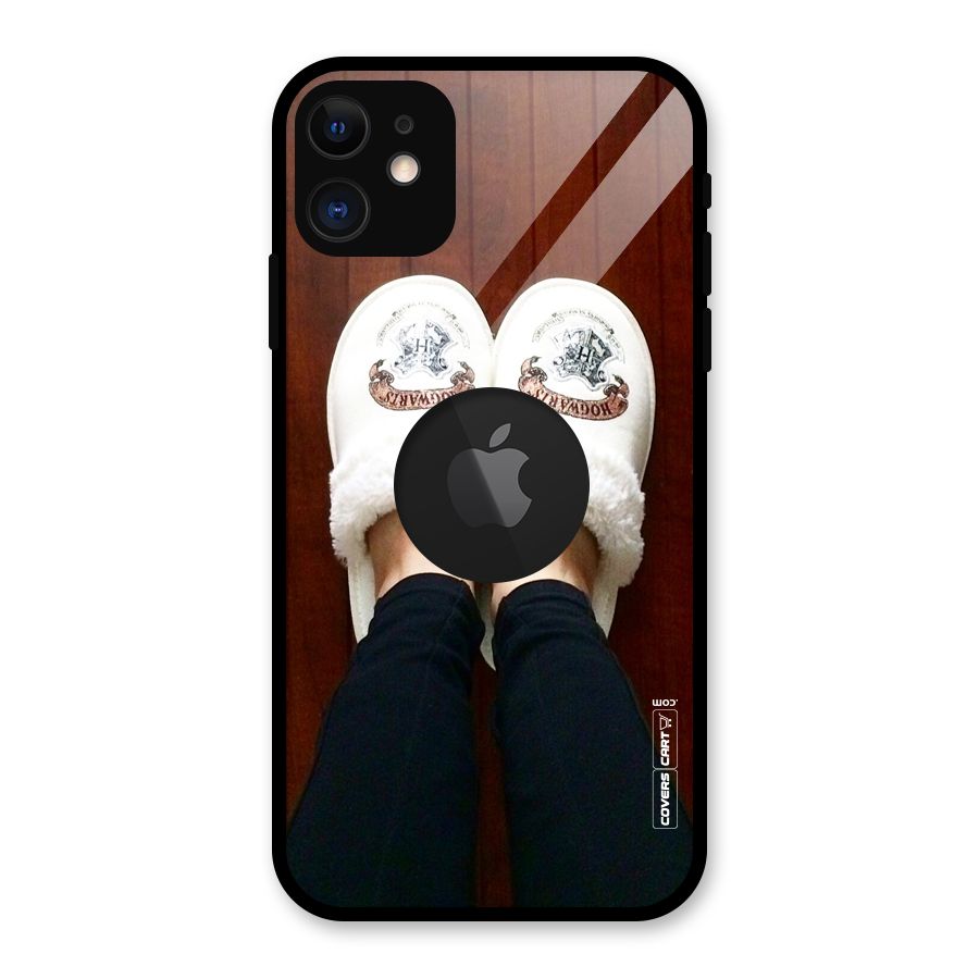 White Feets Glass Back Case for iPhone 11 Logo Cut