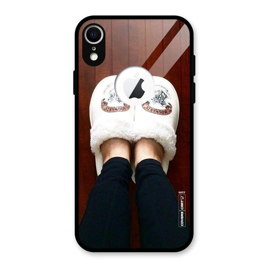 White Feets Glass Back Case for iPhone XR Logo Cut