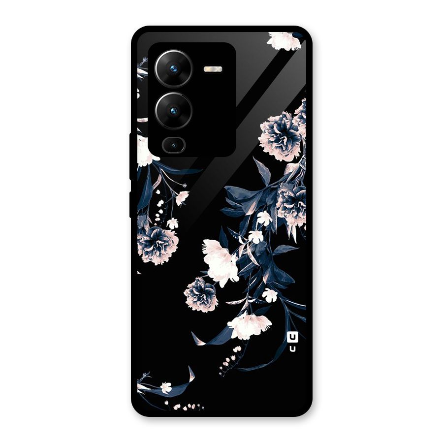White Flora Glass Back Case for Vivo V25 Pro
