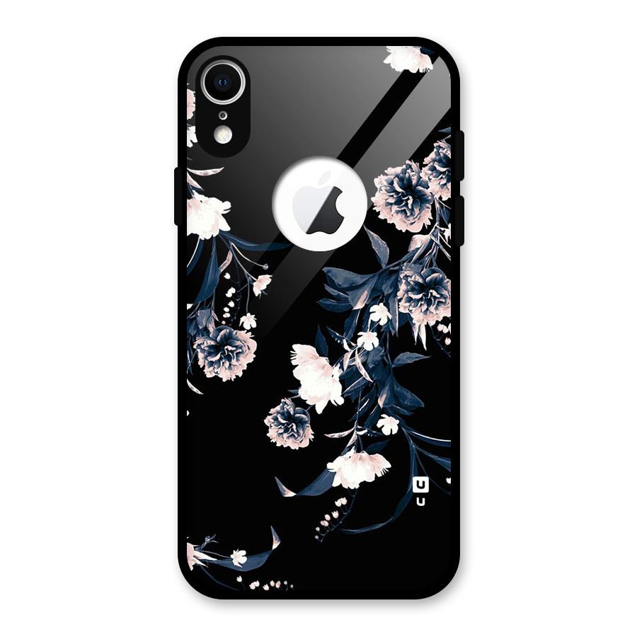 White Flora Glass Back Case for iPhone XR Logo Cut