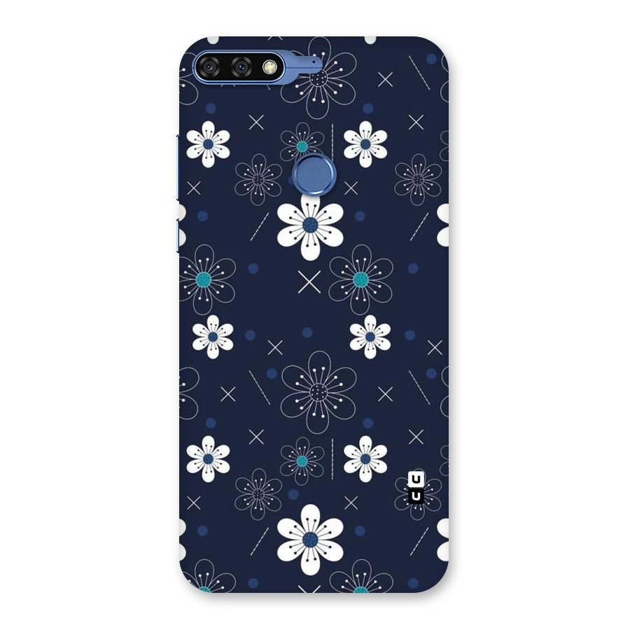 White Floral Shapes Back Case for Honor 7C