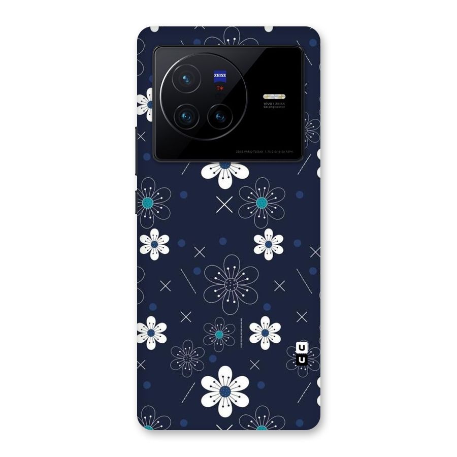 White Floral Shapes Back Case for Vivo X80