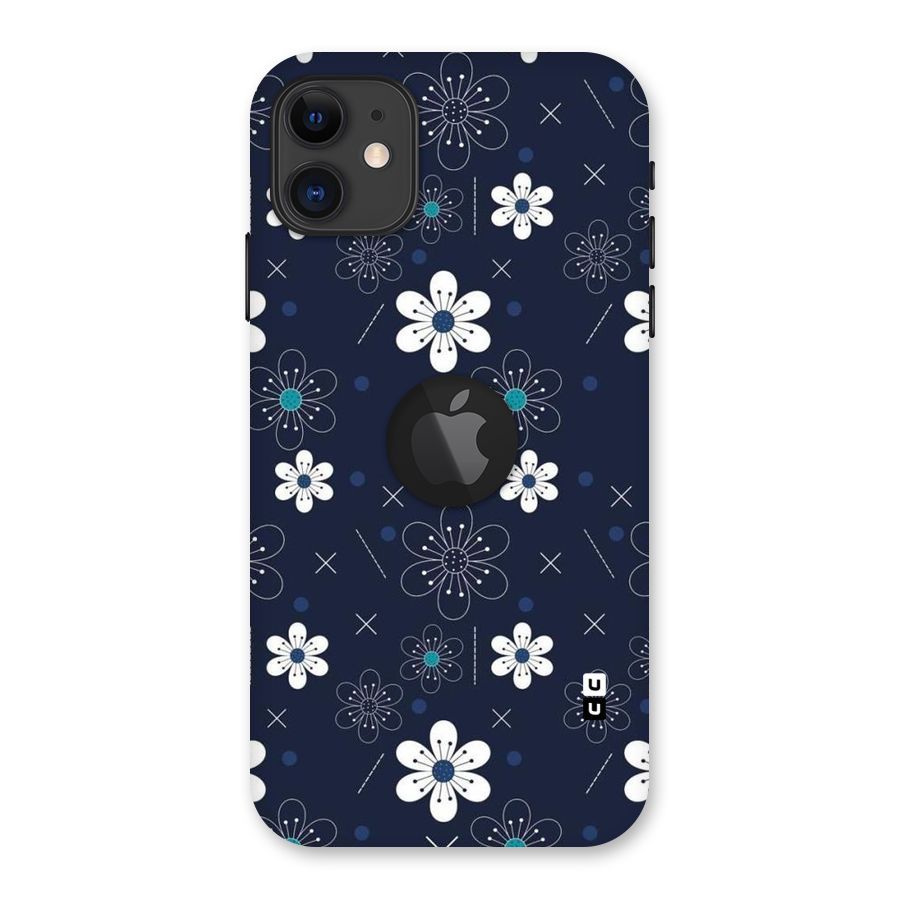 White Floral Shapes Back Case for iPhone 11 Logo Cut