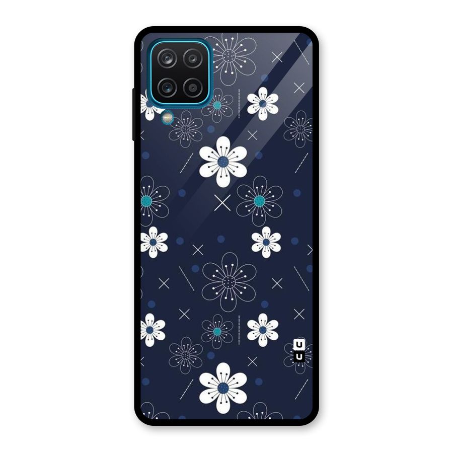 White Floral Shapes Glass Back Case for Galaxy A12