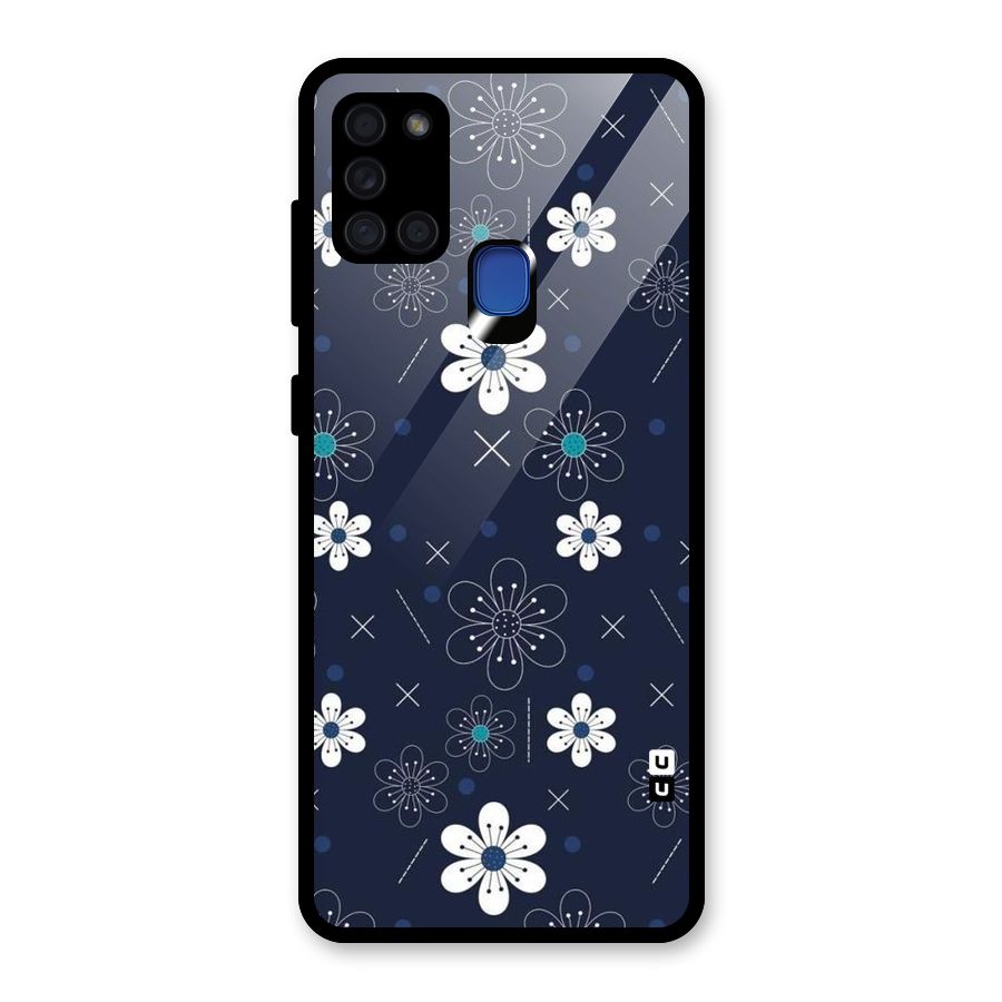 White Floral Shapes Glass Back Case for Galaxy A21s