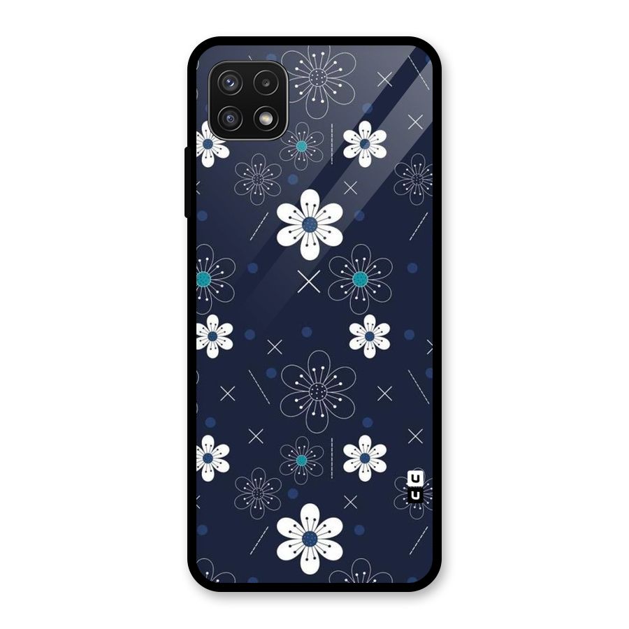 White Floral Shapes Glass Back Case for Galaxy A22 5G