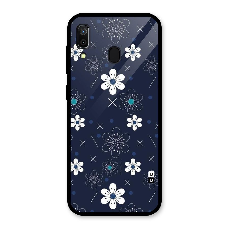 White Floral Shapes Glass Back Case for Galaxy A30