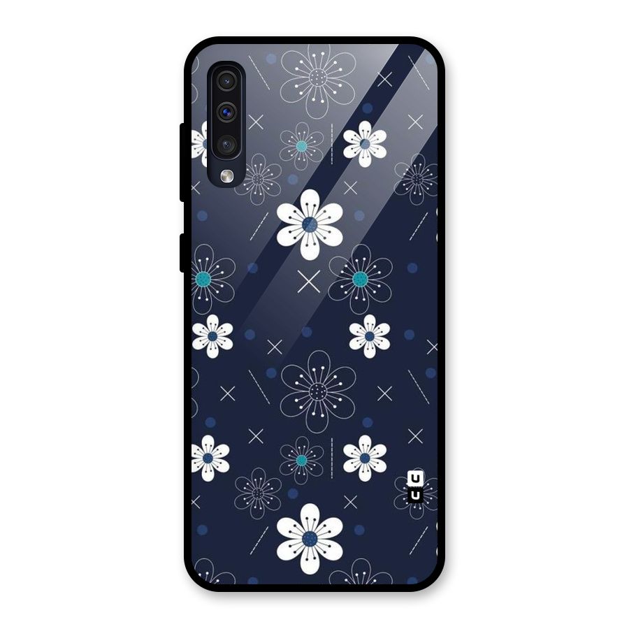 White Floral Shapes Glass Back Case for Galaxy A50s