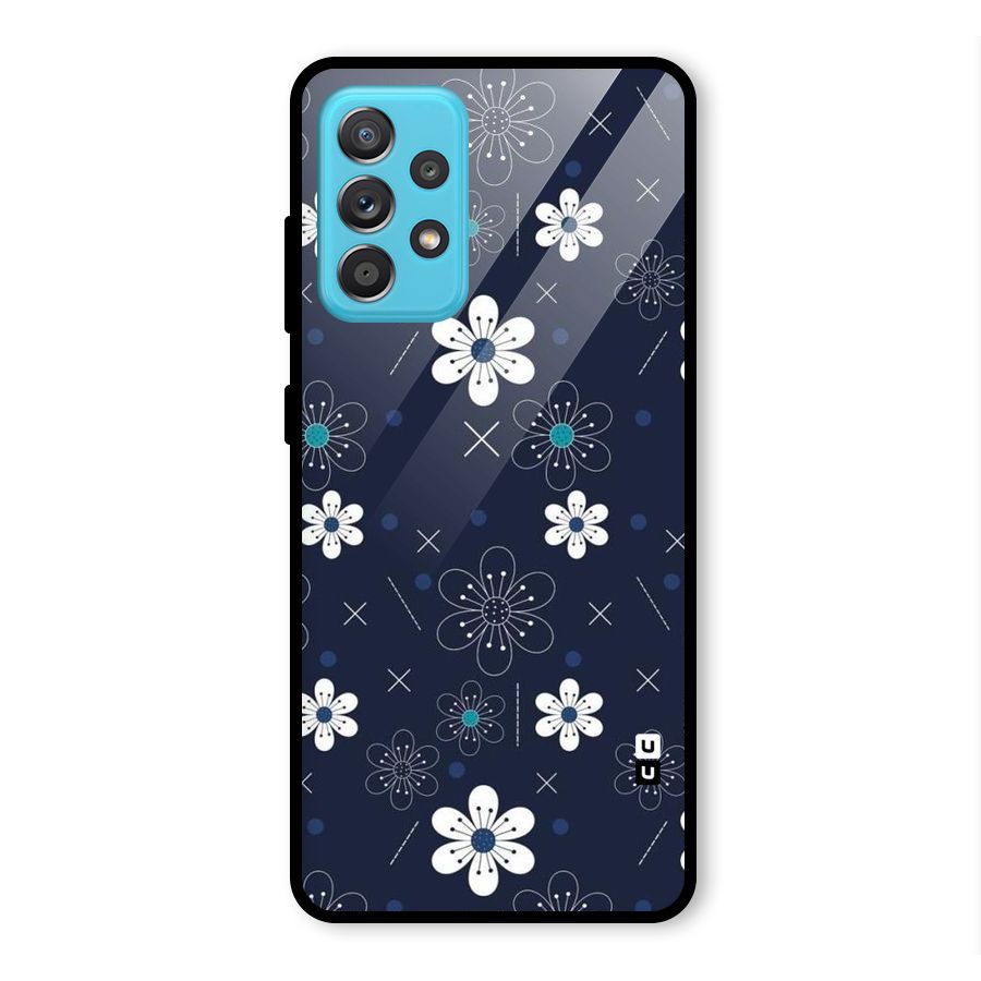 White Floral Shapes Glass Back Case for Galaxy A52