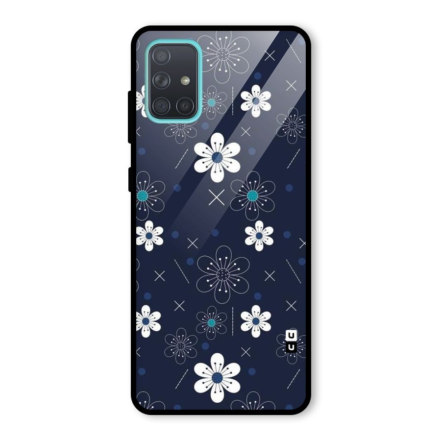 White Floral Shapes Glass Back Case for Galaxy A71