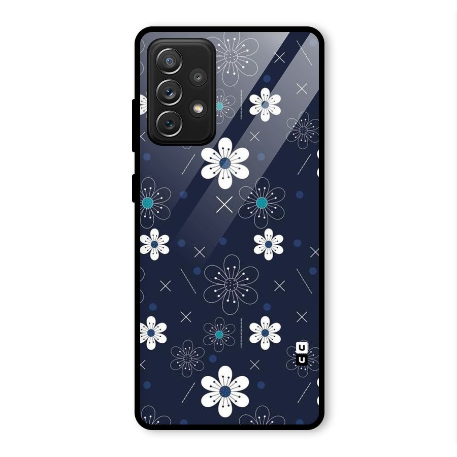 White Floral Shapes Glass Back Case for Galaxy A72