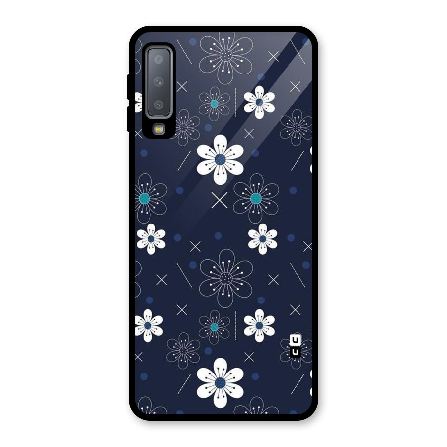 White Floral Shapes Glass Back Case for Galaxy A7 (2018)