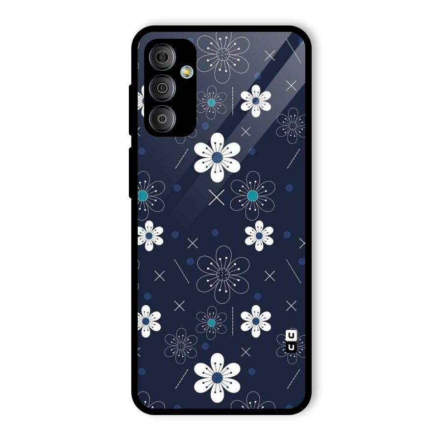 White Floral Shapes Glass Back Case for Galaxy F23