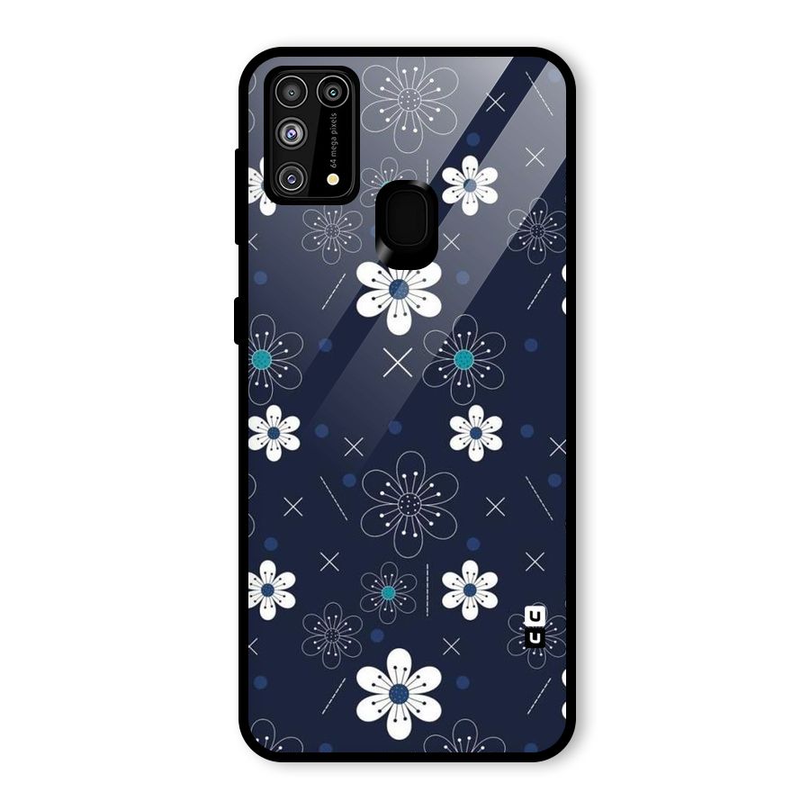White Floral Shapes Glass Back Case for Galaxy F41