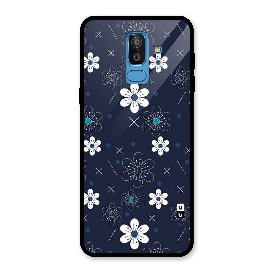 White Floral Shapes Glass Back Case for Galaxy J8