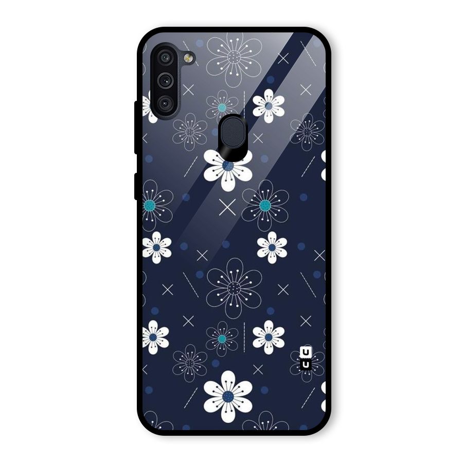 White Floral Shapes Glass Back Case for Galaxy M11
