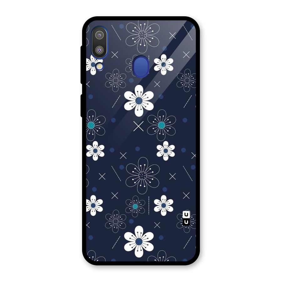 White Floral Shapes Glass Back Case for Galaxy M20