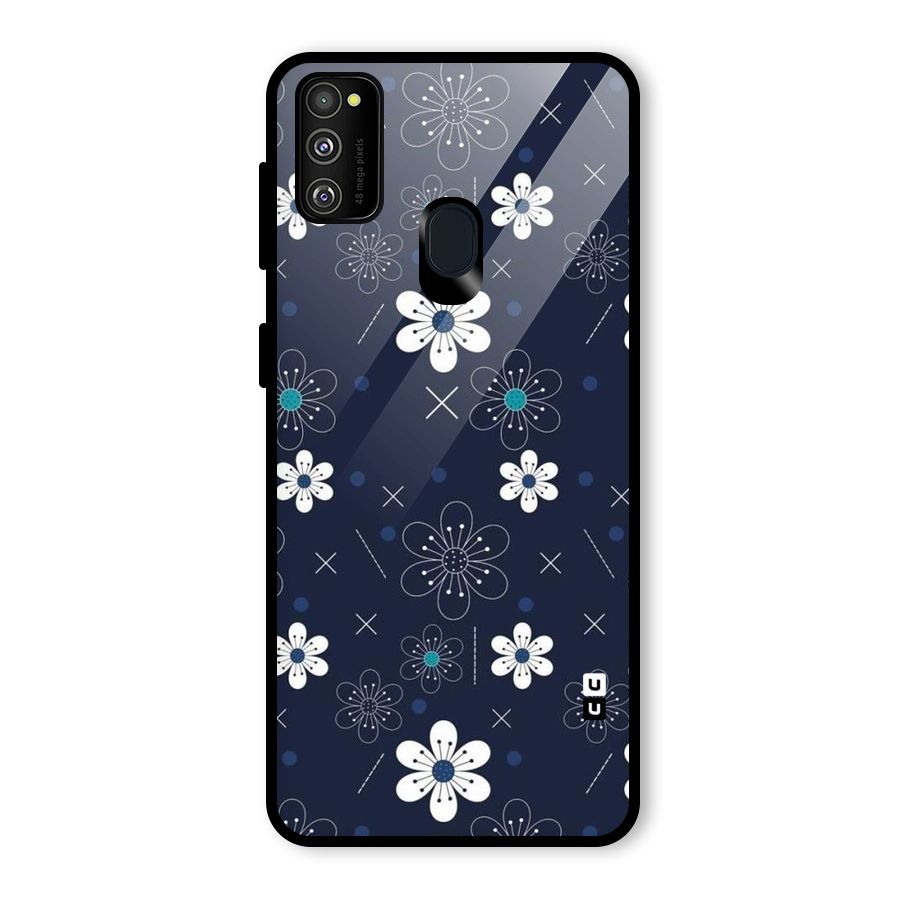 White Floral Shapes Glass Back Case for Galaxy M30s