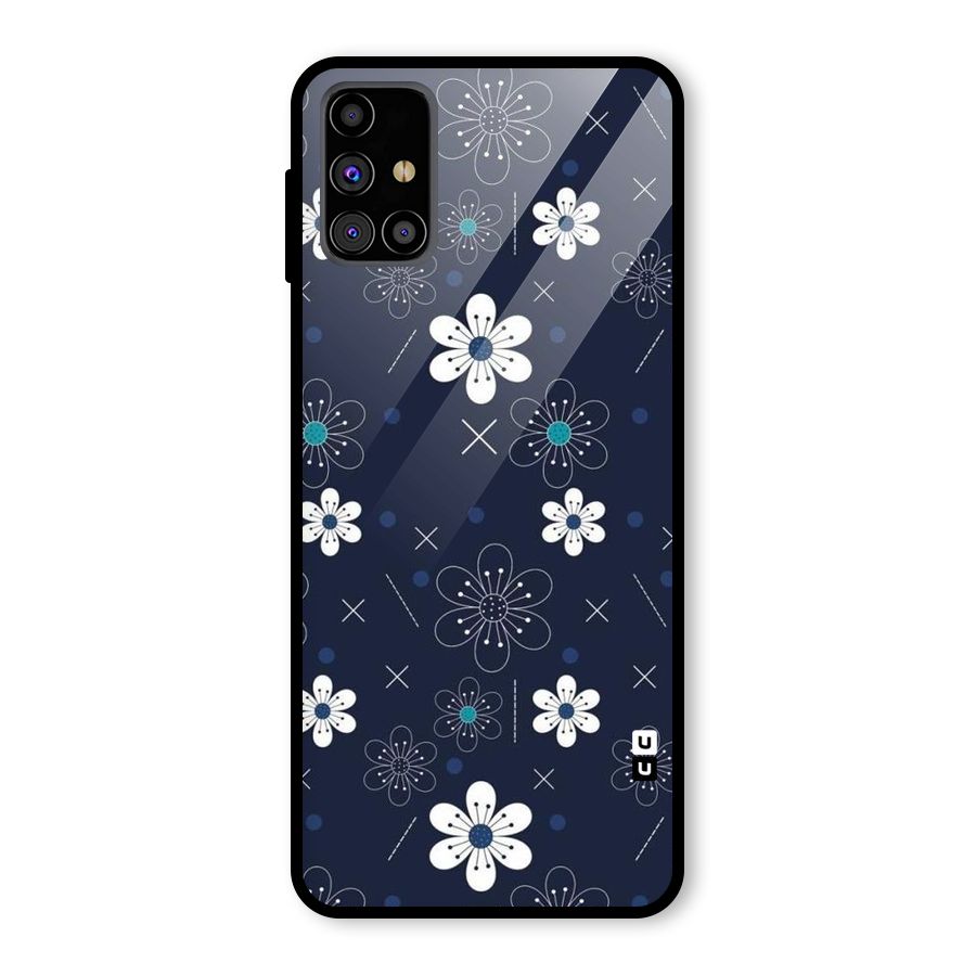White Floral Shapes Glass Back Case for Galaxy M31s