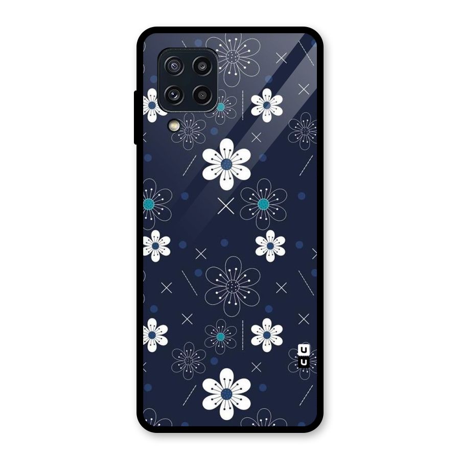 White Floral Shapes Glass Back Case for Galaxy M32