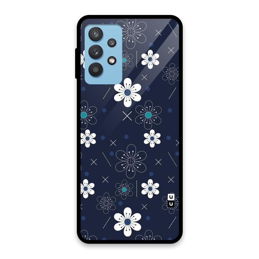 White Floral Shapes Glass Back Case for Galaxy M32 5G