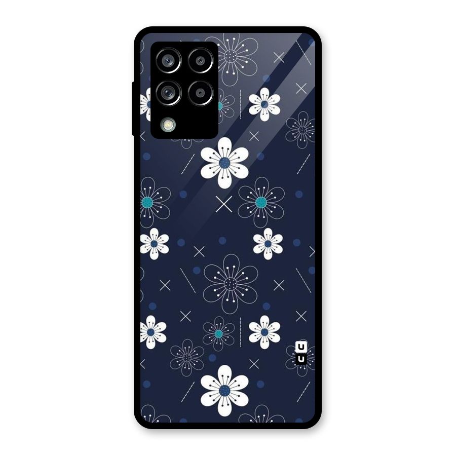 White Floral Shapes Glass Back Case for Galaxy M53 5G