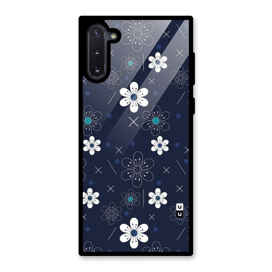 White Floral Shapes Glass Back Case for Galaxy Note 10