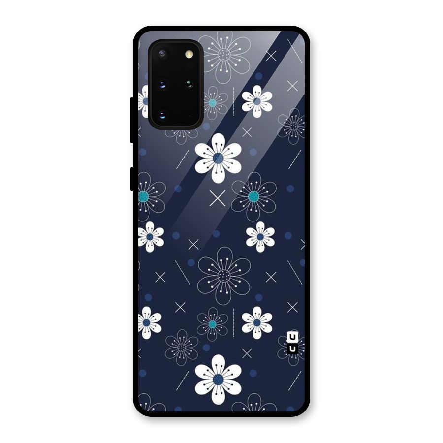 White Floral Shapes Glass Back Case for Galaxy S20 Plus