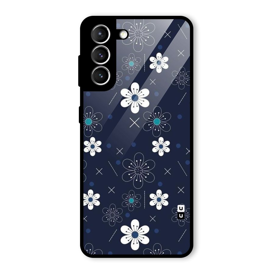 White Floral Shapes Glass Back Case for Galaxy S21 5G