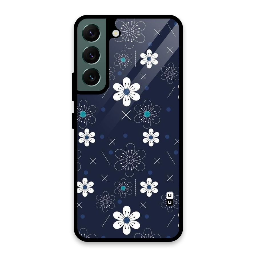 White Floral Shapes Glass Back Case for Galaxy S22 5G