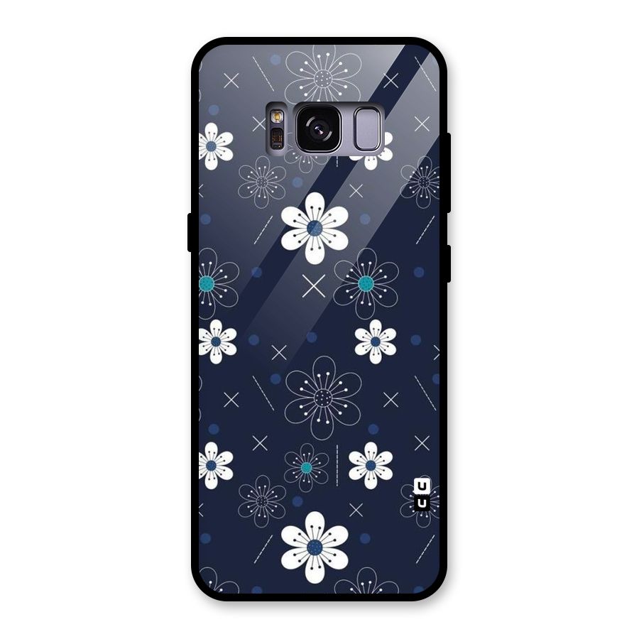 White Floral Shapes Glass Back Case for Galaxy S8