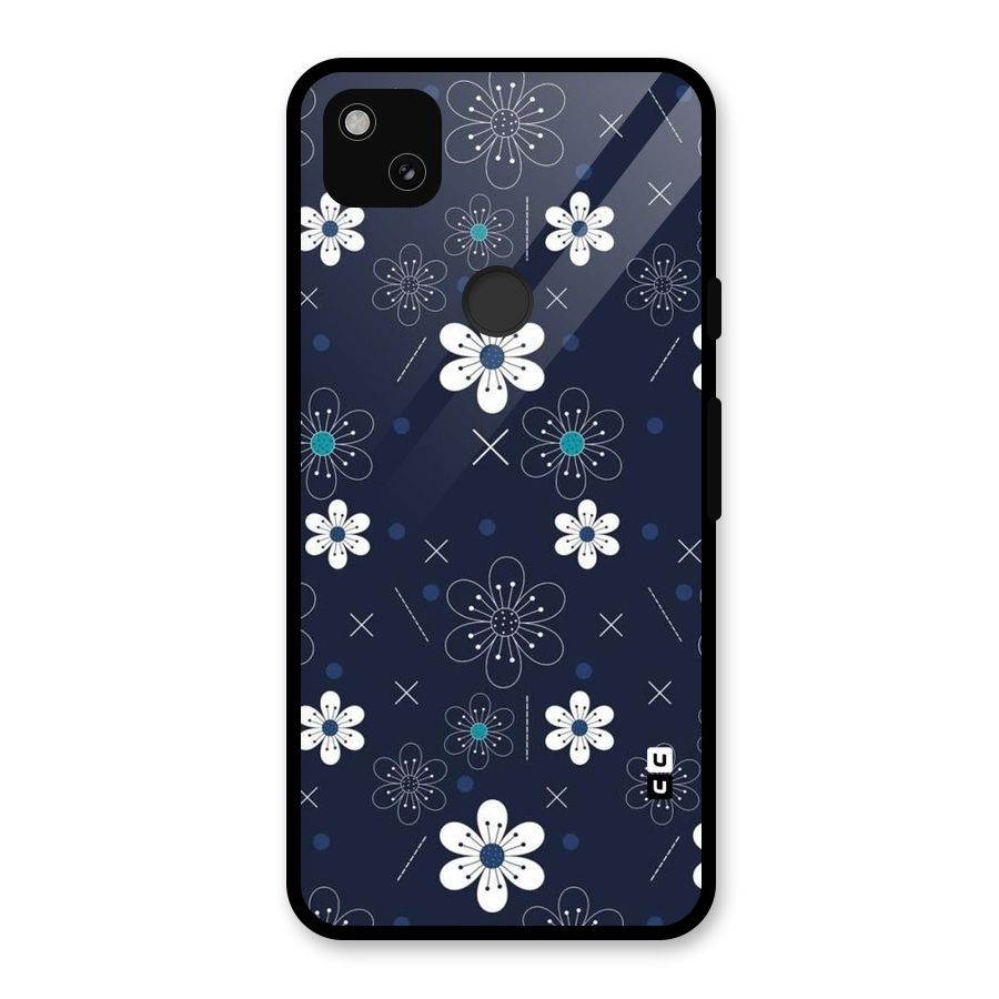 White Floral Shapes Glass Back Case for Google Pixel 4a