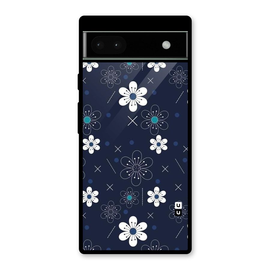 White Floral Shapes Glass Back Case for Google Pixel 6a