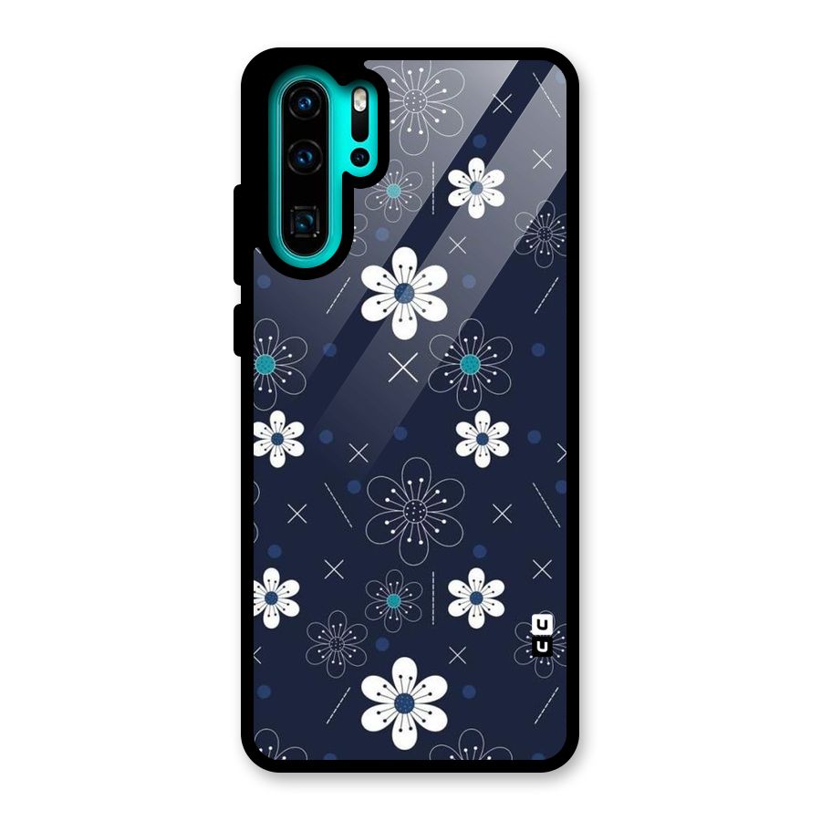White Floral Shapes Glass Back Case for Huawei P30 Pro